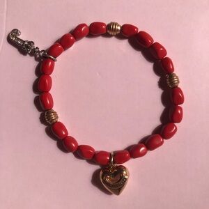 Vintage Juicy Couture Red Beaded Bracelet with Gold Heart Charm